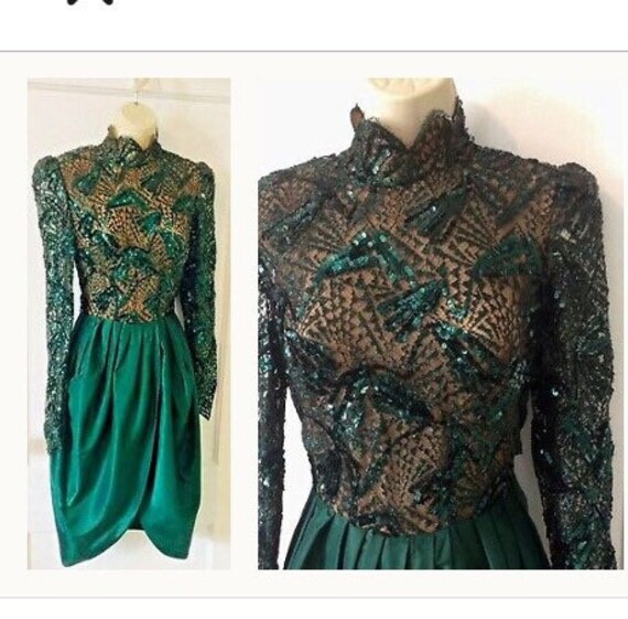 Paul-Louis Orrier Vintage Dress - Green Lace/Sequ… - image 1