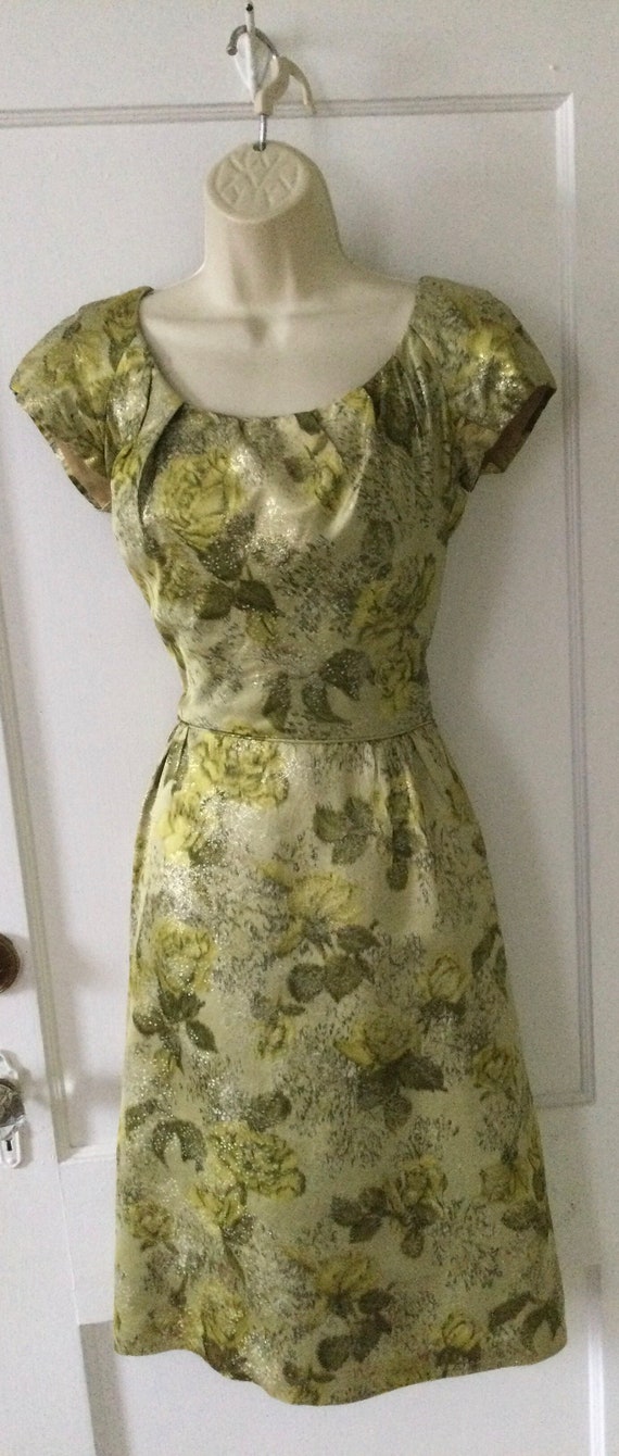 Green/Gold VENDOME Silk Vintage Dress - Olive Gre… - image 6
