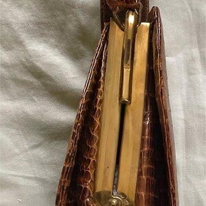 Vintage 1950s Croc Leather Bag - UNIKEL'S Brass Frame Single Strap Handbag bild 7