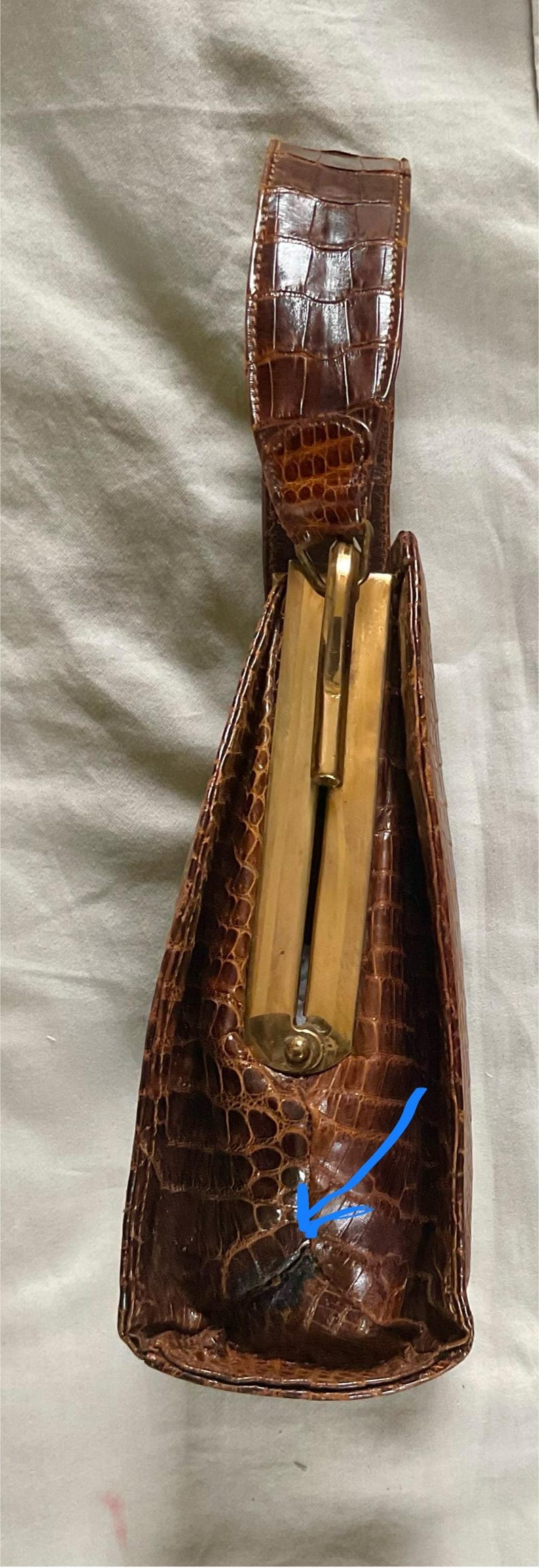 Vintage 1950s Croc Leather Bag - UNIKEL'S Brass Frame Single Strap Handbag bild 7