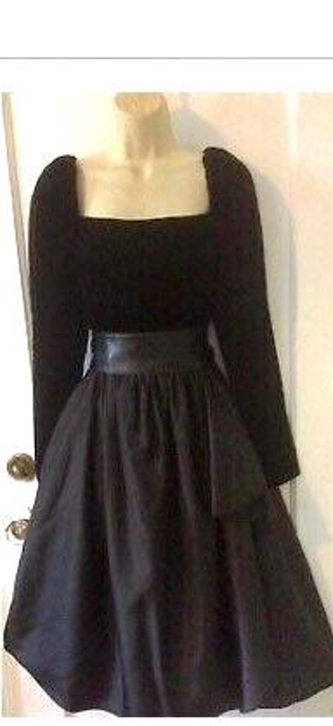 1972 Bill Blass Black Silk Taffeta Dress w Attached Silk Organza Skirt & Open Ruffled Back