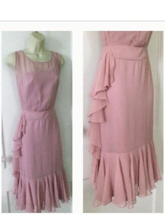 Pink Silk Lafayette-148 Dress - Dusty Pink Silk Ru