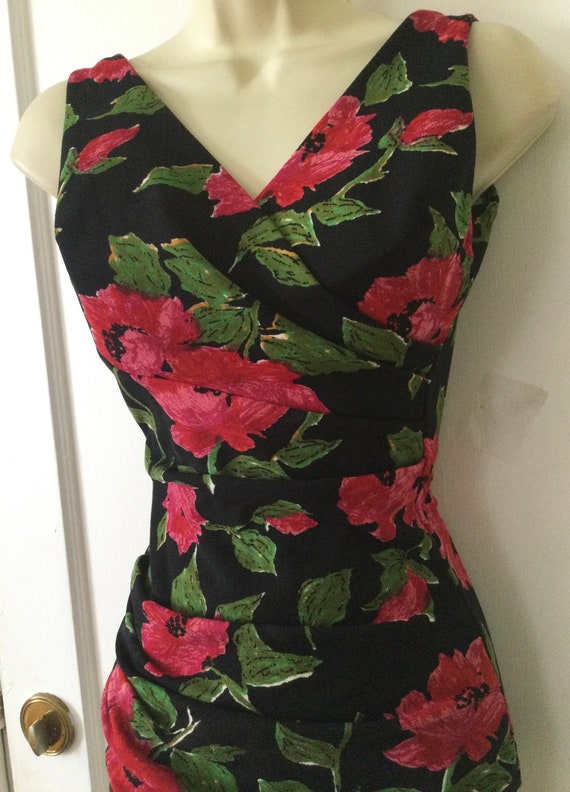 Floral Vintage MAIDENFORM Swimsuit - Black/Fuchsi… - image 9
