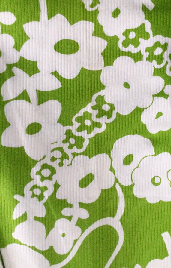 Green/White Floral Cotton 1970’s Vintage Wide-Leg… - image 3