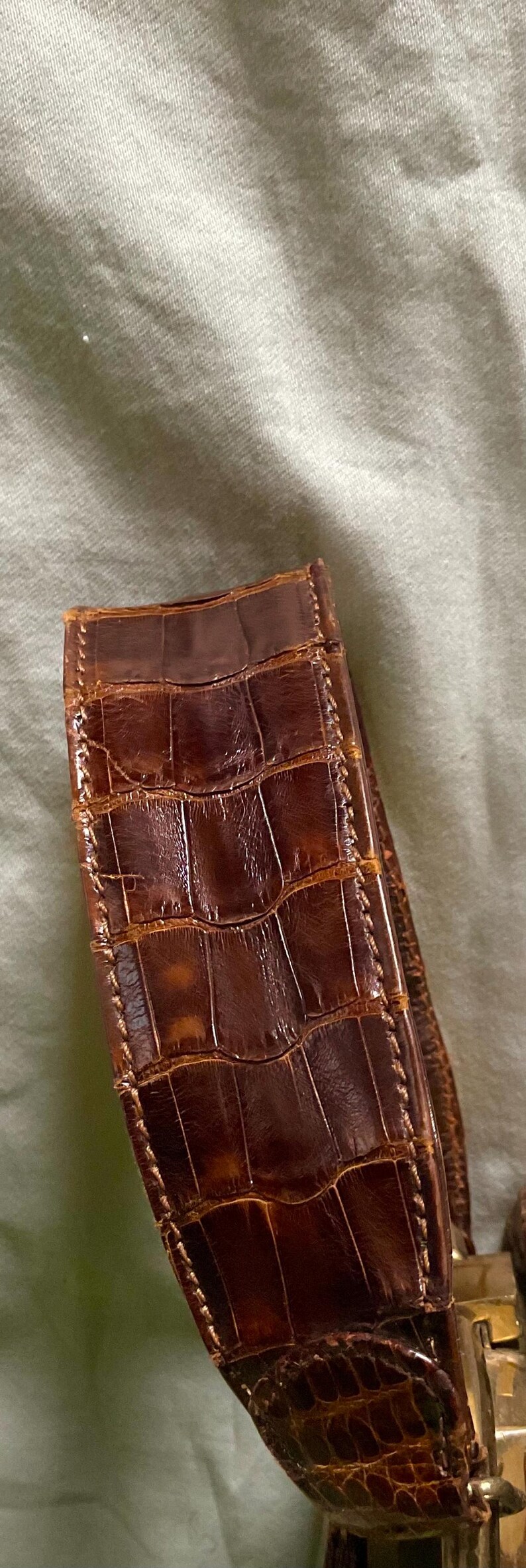 Vintage 1950s Croc Leather Bag - UNIKEL'S Brass Frame Single Strap Handbag bild 6