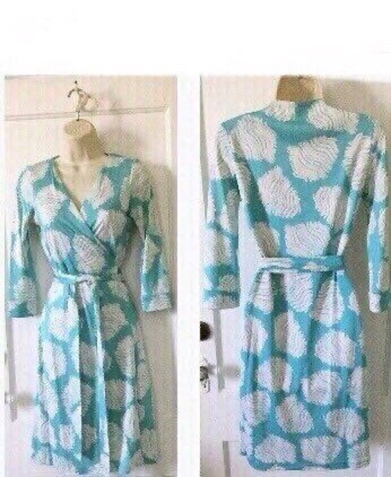 New Julian Two Vintage DVF Dress - Aqua-Blue/Ivory