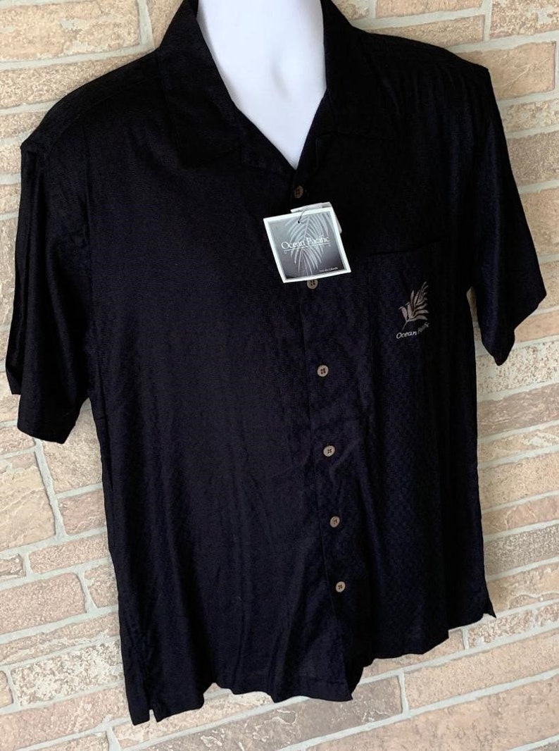 Island Plantation mens hawaiian button Ocean Pacific shirt black rayon cotton medium camp short sleeve