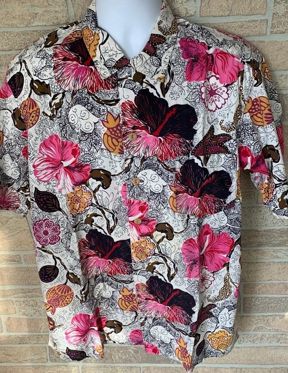 Kamehameha Shirt 50s hawaiian floral mens vintage