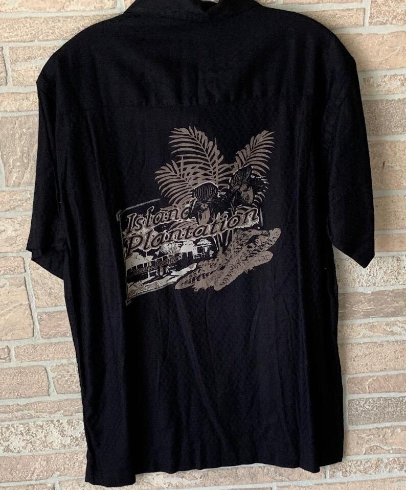 Island Plantation mens hawaiian button Ocean Pacific shirt black rayon cotton medium camp short sleeve