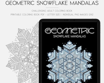 Geometric Snowflake Coloring Book, Printable Procreate Coloring Pages, Digital Winter Adult Coloring Pages, 40 PNG Files, Printable PDF
