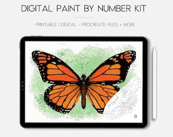 Digital Paint By Number Kit Adult For Procreate PBN | Printable Color By Numbers | Monarch Butterfly | Procreate Palette | Digital Wallpaper