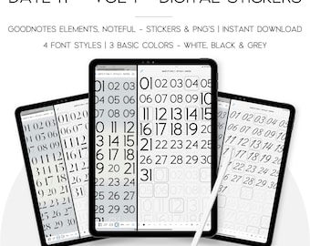 Calendar Words, Days, Dates Digital Stickers V1 - Split Screen Goodnotes Elements Collection, Noteful-Stickers, PNG's