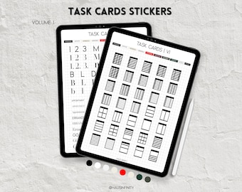 Task Cards Digital Stickers V1, Editorial Magazine Style Minimal Aesthetic, Sticker Books Goodnotes & Noteful Stickers, Pre-Cropped PNG