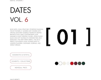 Dates Digital Stickers V6, Editorial Magazine Style Minimal Aesthetic, Sticker Book Goodnotes Collections, Noteful Stickers, Pre-Cropped PNG