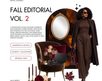 Adesivos digitais com estilo editorial de outono - Edição estética de revista de outono V2 - Livros de adesivos minimalistas pré-cortados, PNGs compatíveis com Goodnotes