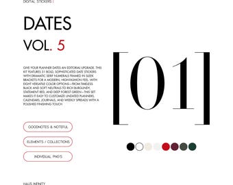 Dates Digital Stickers V5, Editorial Magazine Style Minimal Aesthetic, Sticker Book Goodnotes Collections, Noteful Stickers, Pre-Cropped PNG