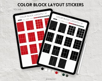Modelos de layout em blocos de cores V1, páginas de planejamento semanal, estilo minimalista de revista editorial, álbuns de adesivos pré-cortados para Goodnotes e Noteful PNG