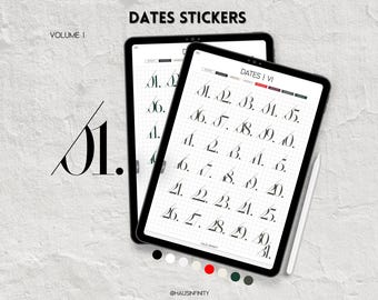 Dates Digital Stickers V1, Editorial Magazine Style Minimal Aesthetic, Sticker Book Goodnotes Collections, Noteful Stickers, Pre-Cropped PNG