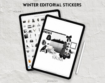 Winter Digital Stickers Editorial Magazine Style V1 - Minimalist Aesthetic - Goodnotes, Noteful, Individual PNG's, Instant Download