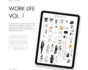 Work Life Digital Stickers V1, Editorial Magazine Style | Minimal Aesthetic, Goodnotes Collections, Noteful Stickers, Pre-Cropped PNG