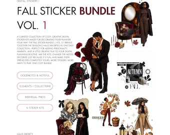 Fall Digital Stickers Bundle, Autumn Planner Stickers, GoodNotes Stickers, Cozy Digital Planner Stickers | Pre-Cropped Sticker Books, PNG’s