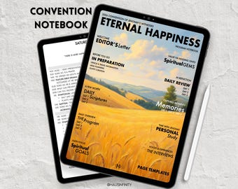 Cadernos digitais da Convenção Especial da Felicidade Eterna das Testemunhas de Jeová de 2026, Diário de Atividades da Assembleia Regional, PDF com hiperlinks, páginas pautadas e em branco.