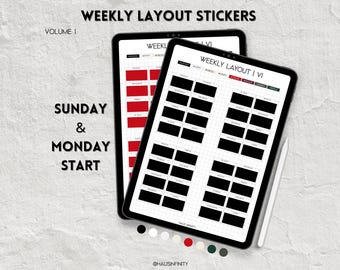 Layout de Planejador Semanal V1, Estilo Editorial de Revista com Estética Minimalista, Coleção de Adesivos para Goodnotes, Adesivos Noteful, PNG Pré-Recortado