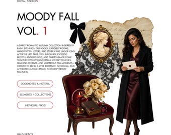 Adesivos digitais Melody Fall V1, estilo editorial de revista | Estética minimalista de outono, compatível com Goodnotes e Noteful Sticker Books, PNG pré-recortado