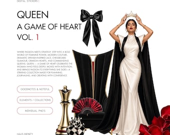 Queen Digital Planner Stickers | Feminine Fashion, Pre-Cropped Sticker Books | Chess & Queen of Hearts | Fashion, PNG’s, Goodnotes, Noteful
