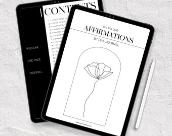 Digital Daily Affirmations Journal Reflections Guide | Guided Prompts for Wellness & Healing | Self Care - GRID | Hyperlinked PDF | Minimal