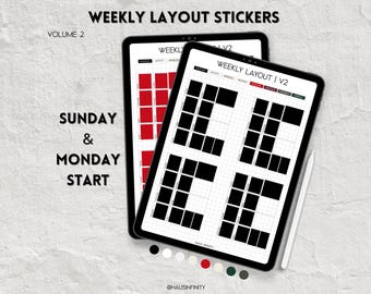 Layout de Planejador Semanal V2, Estilo Editorial de Revista com Estética Minimalista, Coleção de Adesivos para Goodnotes, Adesivos Noteful, PNG Pré-Recortado