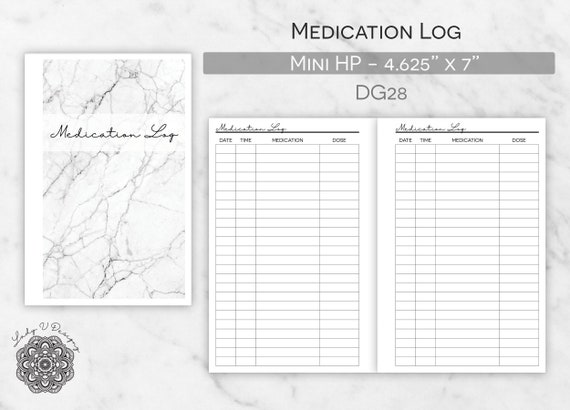 printable medication log insert item dg28 printable etsy printable medication logs