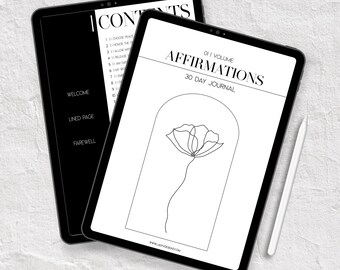 Digital Daily Affirmations Journal Reflections Guide | Guided Prompts for Wellness & Healing | Self Care - LINED | Hyperlinked PDF | Minimal