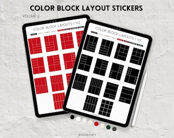 Modelos de layout em blocos de cores V2, páginas de planejamento semanal, estilo minimalista de revista editorial, livros de adesivos pré-cortados para Goodnotes e Noteful PNG