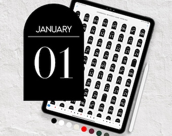 Month & Date Digital Stickers V2, Editorial Magazine Style | Minimal Aesthetic, Goodnotes Collections, Noteful Stickers, Pre-Cropped PNG