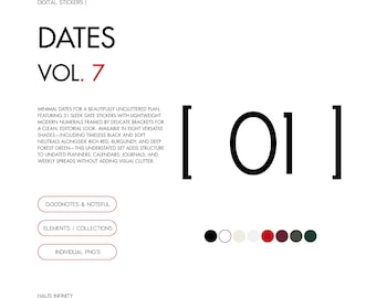 Dates Digital Stickers V7, Editorial Magazine Style Minimal Aesthetic, Sticker Book Goodnotes Collections, Noteful Stickers, Pre-Cropped PNG