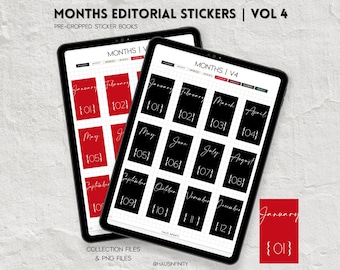 Months Digital Stickers V4, Editorial Magazine Style | Minimal Aesthetic, Goodnotes Collections, Noteful Stickers, Pre-Cropped PNG