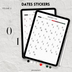 Adesivos digitais Dates V3, estilo minimalista de revista editorial, coleções de adesivos para Goodnotes, adesivos Noteful, PNG pré-recortado