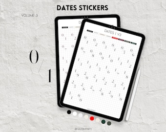 Dates Digital Stickers V3, Editorial Magazine Style Minimal Aesthetic, Sticker Book Goodnotes Collections, Noteful Stickers, Pre-Cropped PNG