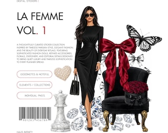 La Femme Parisian Digital Stickers V1, Editorial Magazine Style | Minimal Aesthetic, Goodnotes & Noteful Sticker Books, Pre-Cropped PNG