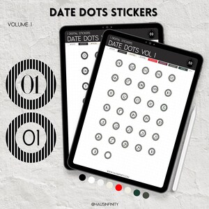 Date Dots Digital Stickers V1, Editorial Magazine Style | Minimal Aesthetic, Goodnotes Collections, Noteful Stickers, Pre-Cropped PNG