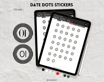 Date Dots Digital Stickers V1, Editorial Magazine Style | Minimal Aesthetic, Goodnotes Collections, Noteful Stickers, Pre-Cropped PNG