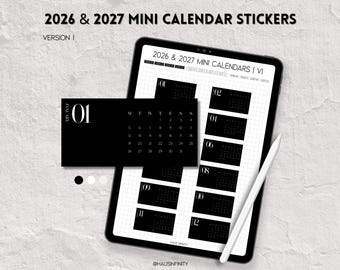 2026 & 2027 Mini Calendar Digital Stickers V1, Editorial Minimal Magazine Style Aesthetic | Goodnotes Collections, Noteful Stickers, PNG’s