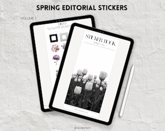 Spring Stickers Editorial Magazine Aesthetic V1 - Minimalist - Digital Journaling Goodnotes, Noteful, Individual PNG's, Instant Download