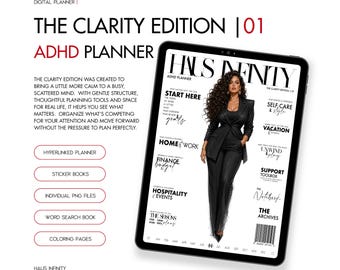 ADHD Digital Planner, Undated Hyperlinked Planner, Daily Weekly Monthly Life Planner & Digital Stickers, Editorial Minimalist Aesthetic