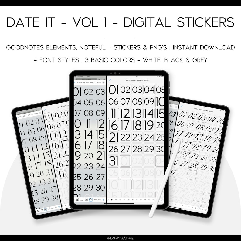 Calendar Words, Days, Dates Digital Stickers V1 - Split Screen ...