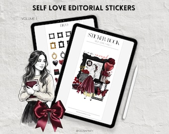 Digital Self Love Stickers Editorial Magazine Aesthetic V1 - Minimalist - Journaling Goodnotes, Noteful, Individual PNG's, Instant Download