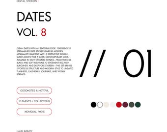 Dates Digital Stickers V8, Editorial Magazine Style Minimal Aesthetic, Sticker Book Goodnotes Collections, Noteful Stickers, Pre-Cropped PNG