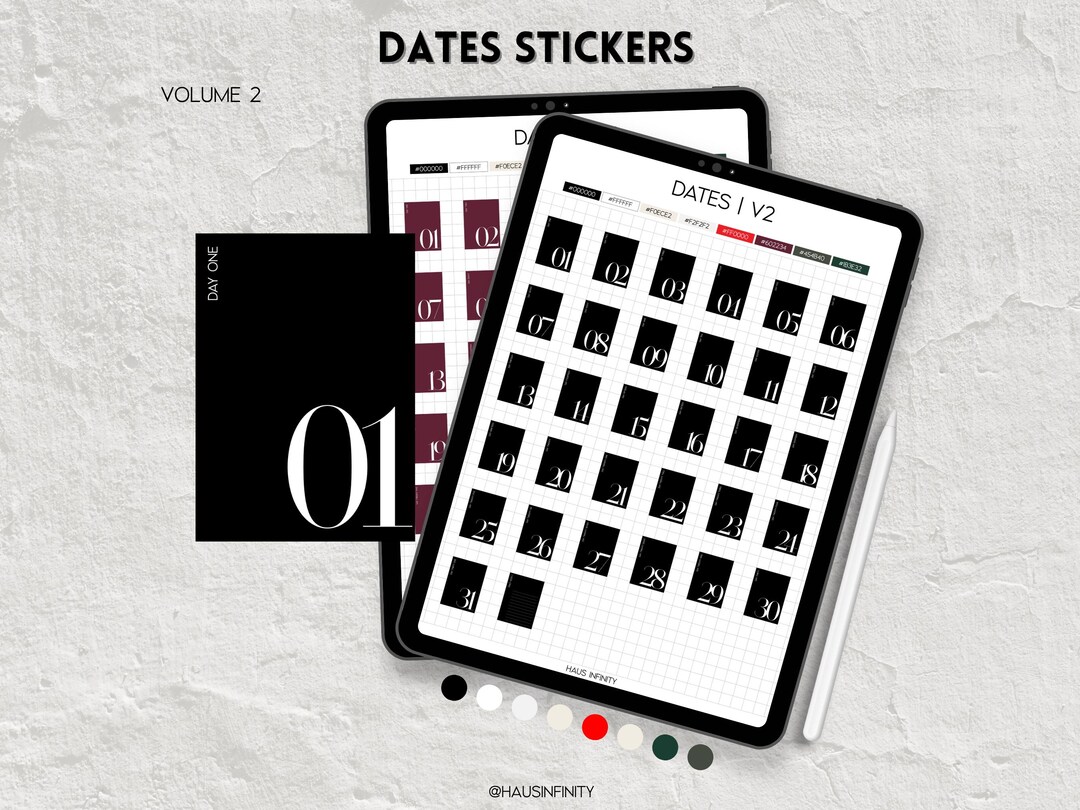 Dates Digital Stickers V2, Editorial Magazine Style Minimal Aesthetic ...
