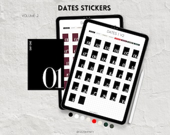 Dates Digital Stickers V2, Editorial Magazine Style Minimal Aesthetic, Sticker Book Goodnotes Collections, Noteful Stickers, Pre-Cropped PNG